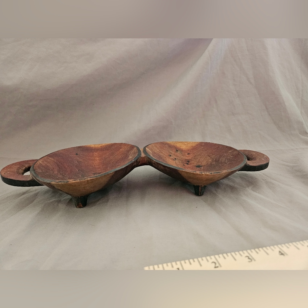 Elegant Wooden Double Bowl Serveware